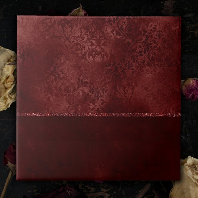 Carreau Henné Romance | Red Satiny Grunge Damask (Créateur téléchargé)