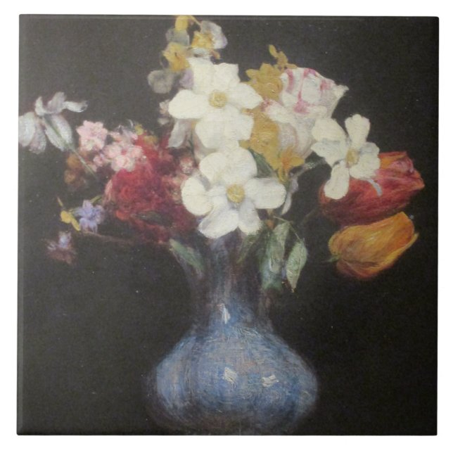 Carreau Henri Latour Vase Bleu Narcisse et Tulipes (Devant)