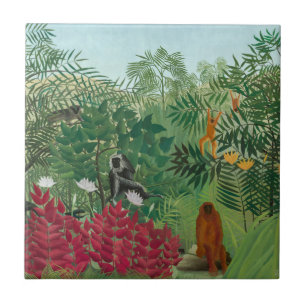Carreau Henri Rousseau - Forêt tropicale avec singes