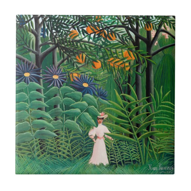 Carreau Henri Rousseau - Une femme marche dans une forêt e (Devant)