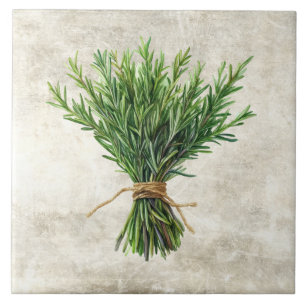 Carreau Herbes aquarelles rustiques Romarin