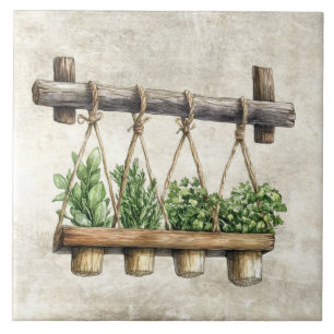 Carreau Herbes aquarelles rustiques suspendues