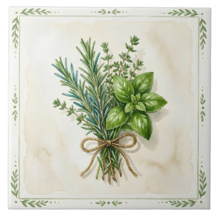 Carreau Herbes culinaires aquarelle rustiques