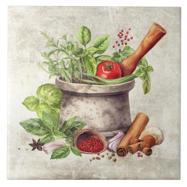 Carreau Herbes de légumes rustiques Faux Texture Cuisine (Devant)
