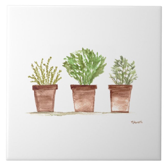 Carreau Herbes sauge romarin thym aquarelle jardin (Devant)