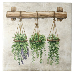 Carreau Herbes suspendues à l'aquarelle rustique avec un d