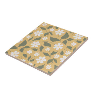 Carreau Heritage Moderne Daisy Butterscotch et floral vert