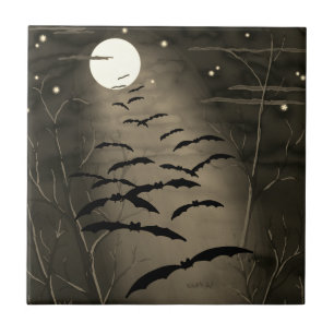 Carreau Heure Envoûtante Pleine Lune Chauves-Souris Hallow