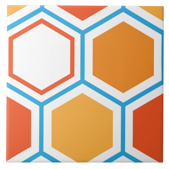 Carreau hexagone en orange, bleu et blanc (Devant)