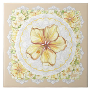 Carreau Hibiscus & dentelle JAUNE
