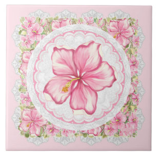 Carreau Hibiscus & dentelle PINK