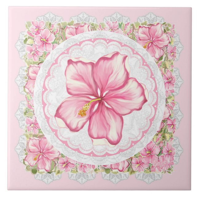 Carreau Hibiscus & dentelle PINK (Devant)