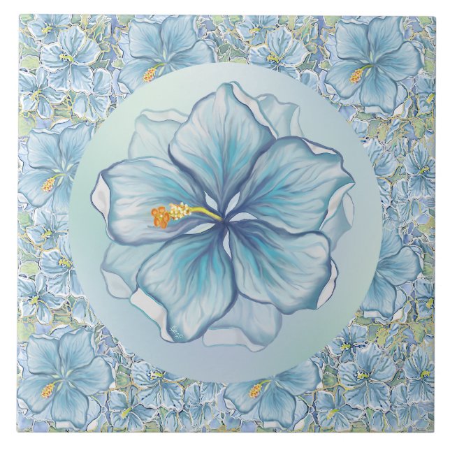 Carreau Hibiscus & dentelle TURQUOISE (Devant)