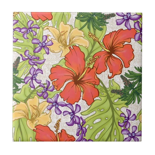 Carreau Hibiscus et orchidées hawaïens tropicaux de Keleah (Devant)