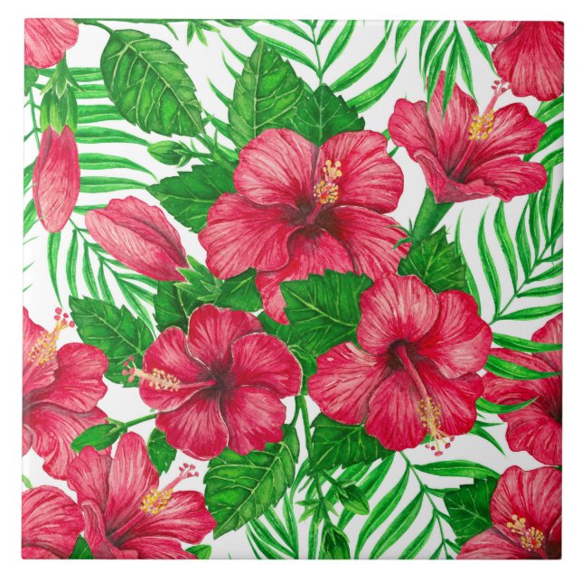 Carreau Hibiscus et palmiers feuilles (Devant)