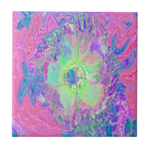 Carreau Hibiscus Psychedelique Tripant Vert Citron et Viol
