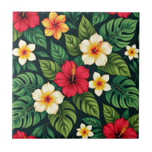 Carreau Hibiscus Tropical Motif Monstera