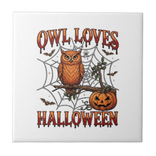 Carreau Hibou aime Halloween Orange Toile d'araignée Citro