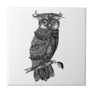 Carreau Hibou moyen-duc gris avec orchidées