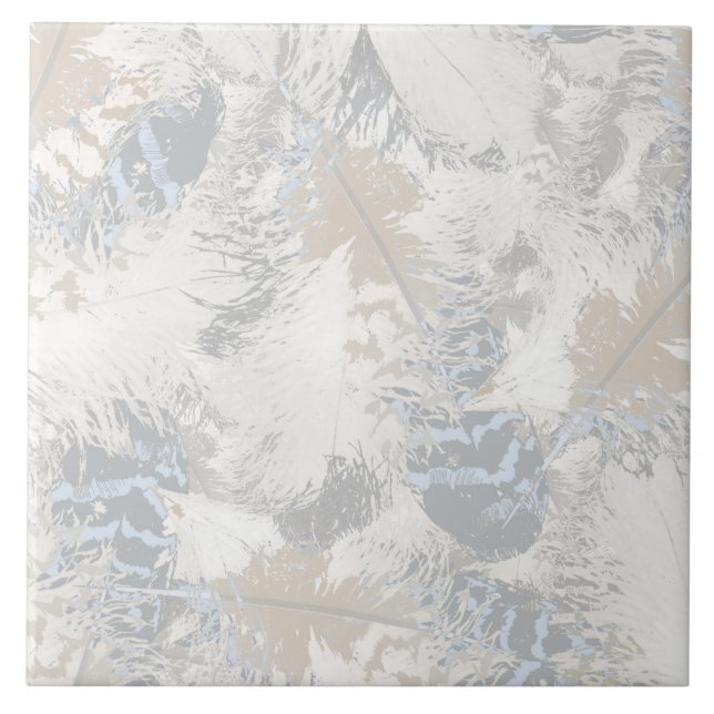Carreau hibou Plumes, gris, beige et bleu, oiseau, léger, (Devant)