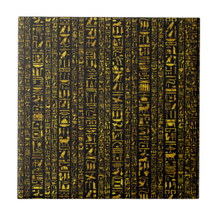 Carreau Hiéroglyphes égyptiens anciens or et couleur noire