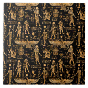 Carreau Hiéroglyphes et dieux égyptiens or et noir