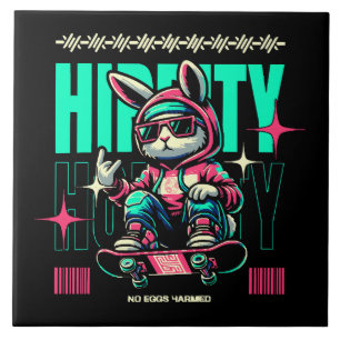 Carreau Hip-Hop Hoppity - Lapin Skateur de Pâques