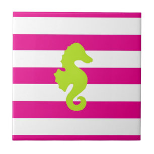 Carreau Hippocampe blanc et vert de roses indien