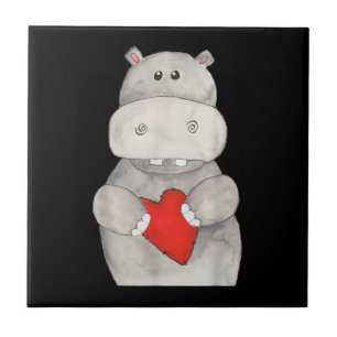 Carreau Hippopotame mignon tenant le coeur   Love Hippo
