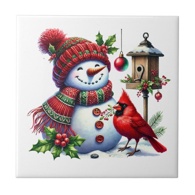 Carreau Holiday Snowman Ceramic Tile (Devant)