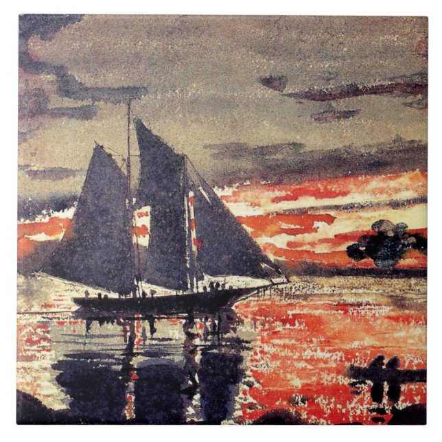 Carreau Homer - Feux coucher de soleil, aquarelle, (Devant)