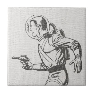 Carreau Homme au pistolet à rayon rétro-futuriste et nosta
