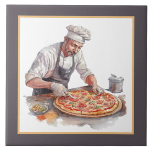 Carreau Homme cool faisant de la pizza maison artisanat