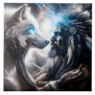 Carreau Homme tribal de Loup mignon Imaginaire