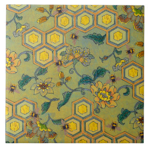 Carreau HONEY BEES, BEEHIVES, FLEURS DE PRINTEMPS Jaune Ve