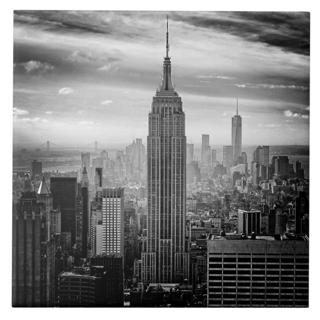 Carreau Horizon de New York City noir et blanc (Devant)