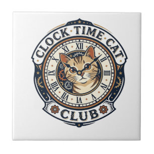 Carreau Horloge Temps Chat Chat Graphique Tee Art - Horlog