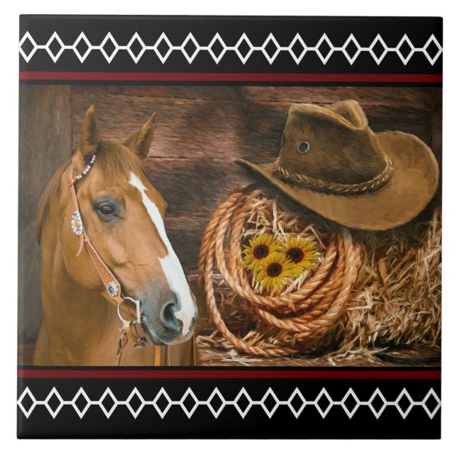 Carreau Horse cowboy Hat Lasso Western (Devant)