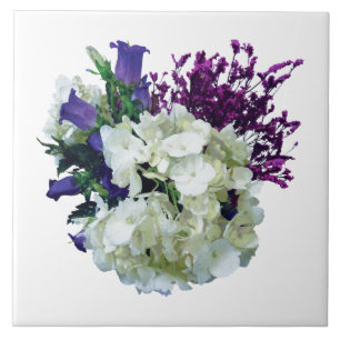 Carreau Hortensia blanc avec Campanules et sauge
