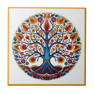 Carreau Huichol arbre de vie en céramique