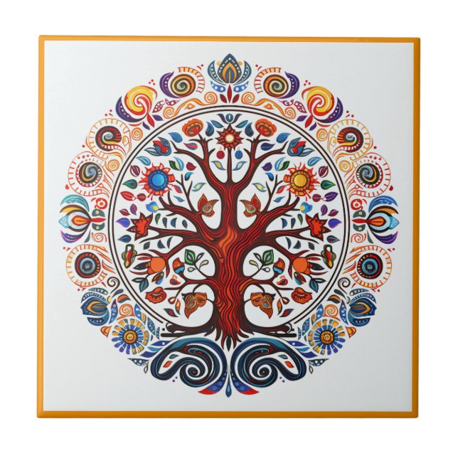 Carreau Huichol arbre de vie en céramique (Devant)