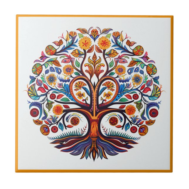 Carreau Huichol arbre de vie en céramique (Devant)