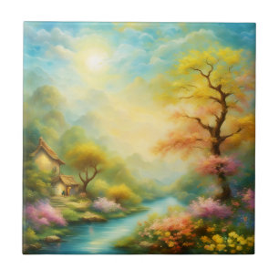 Carreau huile peindre un paysage de printemps et un arbre