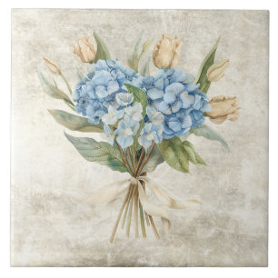 Carreau Hydrangea Bleu Floral Aquarelle Rustique