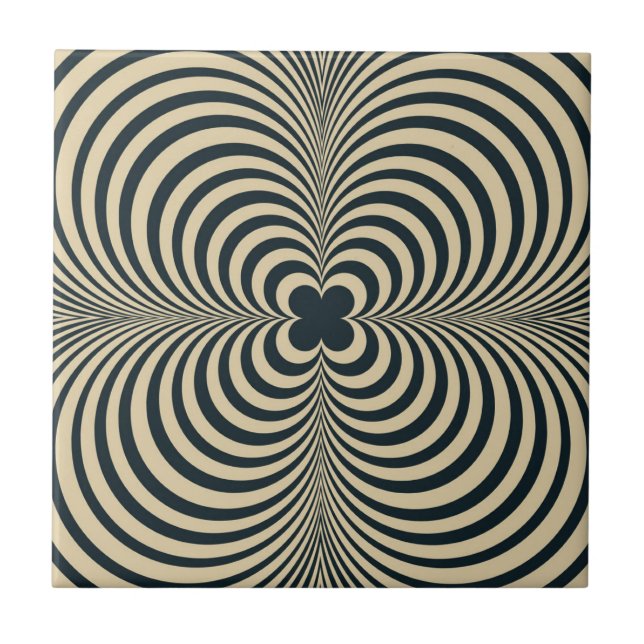 Carreau Hypnotique rétro Fleur Noir Beige Motif (Devant)