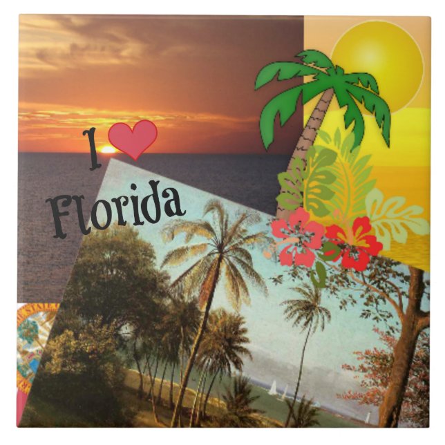 Carreau I Love Florida, Popular Tropical Design, (Devant)