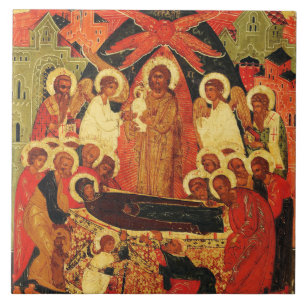 Carreau Icône orthodoxe de la Dormition de la Mère de Dieu