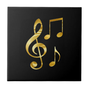 Carreau Icônes musicales, or sur noir,