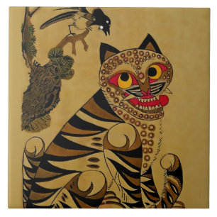 Carreau Idiot Tiger et Pie Magpie coréenne Minhwa
