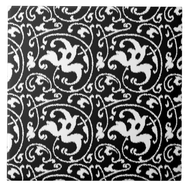 Carreau Ikat Floral Damask - noir et blanc (Devant)